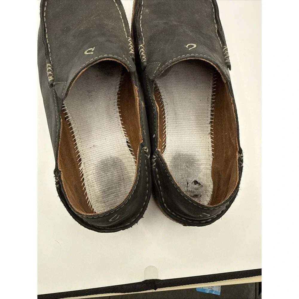 Olukai Moloa Mens Leather Slip On Moc Toe Black 10128-4033 Size 10 NO‎ INSOLES